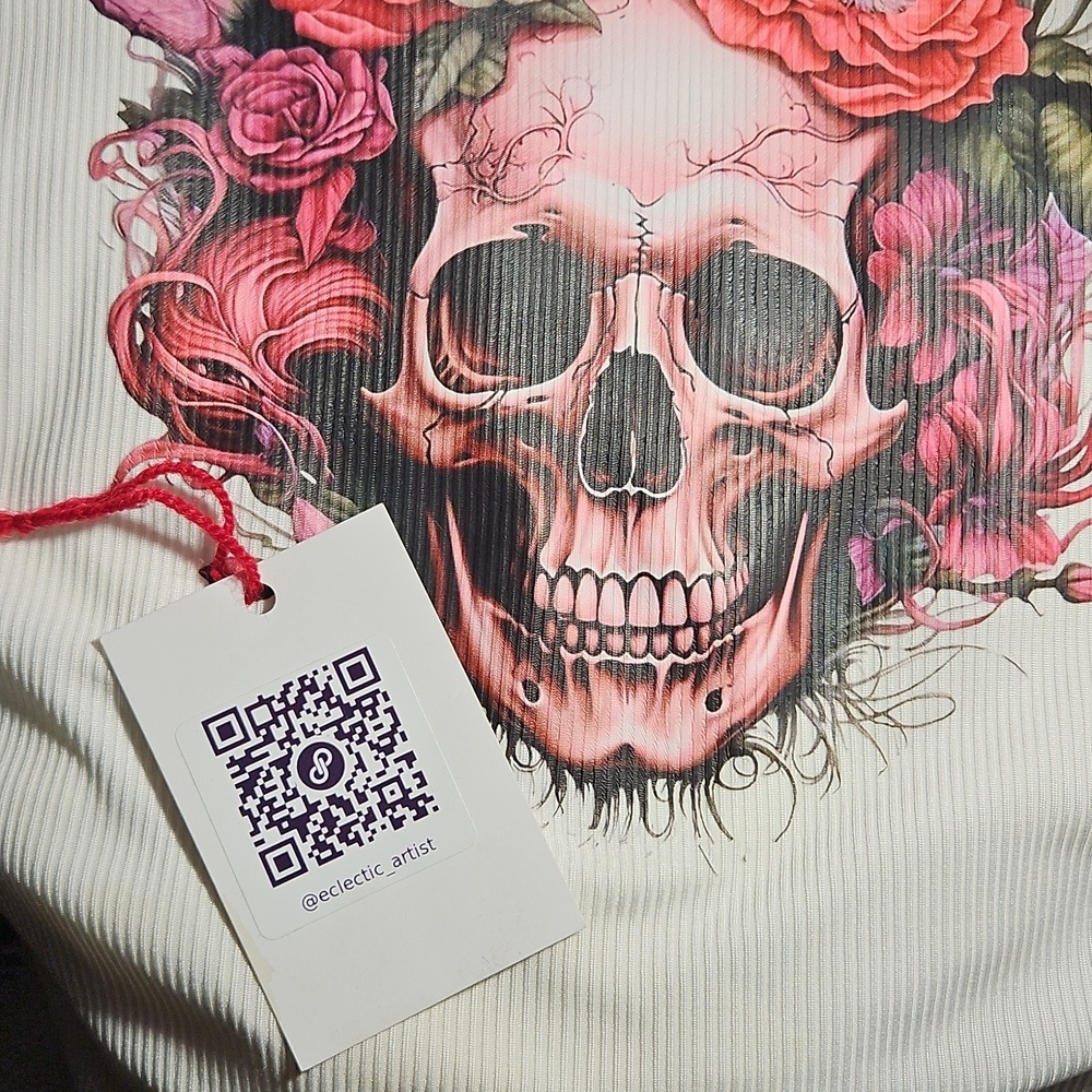Skull Floral Racerback Tank Top Handmade Size Large - Picture 3 of 17